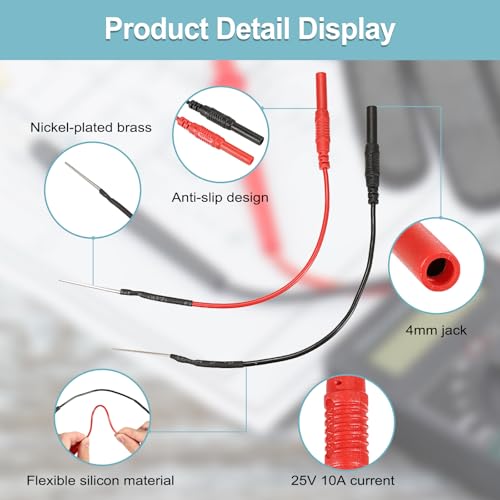 Sumnacon Spoon Back Probe Kit,2 PCS Silicon Flexible Back Probe Pins Compatible with 4mm Banana Plug Test Leads Backprobe Test Lead Kit for Automotive Car Repairing, Multimeter,Electrical Testing