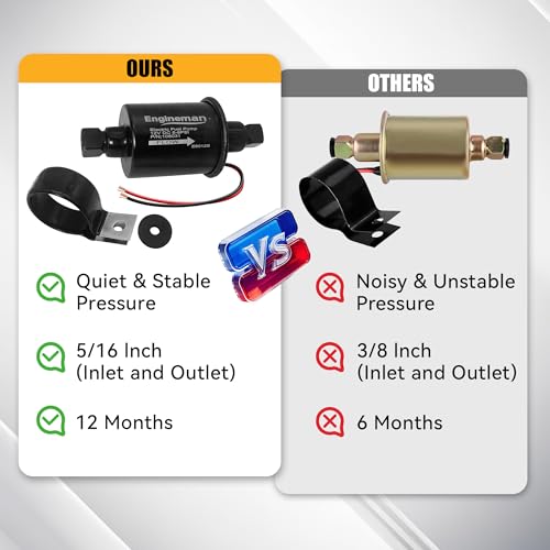 Universal Electric Fuel Pump 12V 5-9 PSI Inline External 5/16 Inch Compatiable with Gas Diesel Marine Carburetor Marine E8012S with 6.56 FT 5/16" ID Fuel Line Hose - size: E8012S 5-9 PSI+ 6.56ft Hose