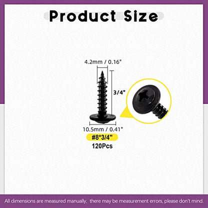 Swpeet 120Pcs #8 x 3/4" Phillips Modified Truss Head Wood Screws Kit, Black Phosphate Zinc Plated Carbon Steel Self Tapping Sheet Metal Screws for Plastic, Wood, Soft Materials - color: Black, size: #8 x 3/4"