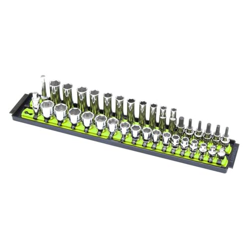 Ernst Manufacturing 19-Inch Socket Boss Premium 2-Rail, 3/8-Inch-Drive Socket Organizer, High-Visibility (8462HV) - Made in the USA - color: Hi-viz, size: 3/8"