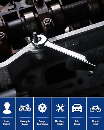 WORKPRO 10 mm Ratcheting Combination Wrench Metric, CR-V Constructed with Mirror Polish Chrome Plating, 12-Point Design, 15-Degree Offset - size: 10 mm, style: Mirror Polish