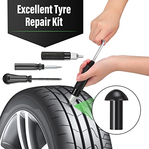Landhoow 19 Pcs Tire Repair Kit Mushroom Plug Set, Heavy Duty Tubeless Tire Puncture Repair Tool Kit for Cars, Trucks, Motorcycles & ATV, Emergency Roadside Flat Fix Set with Portable Storage Pouch