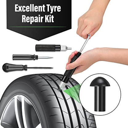 Landhoow 19 Pcs Tire Repair Kit Mushroom Plug Set, Heavy Duty Tubeless Tire Puncture Repair Tool Kit for Cars, Trucks, Motorcycles & ATV, Emergency Roadside Flat Fix Set with Portable Storage Pouch