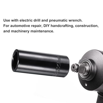 uxcell 1/2" Drive 6 Point Socket 22mm Metric Deep Impact Socket Chrome Vanadium Alloy Steel Square Drive 6-Point Sockets Mechanic Hand Tool for Pneumatic Wrench, Black Glossy