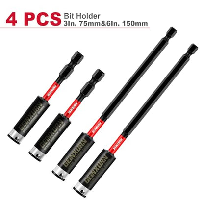 Geinxurn 4PACK Torsion Impact Bit Holder, Muliti Size(3" 6") Extension Locking Socket Drill Bit Holder S2 Alloy Steel Hex Shank Quick-Change Drill Bit Guide - style: MIXED-Bit Holder-4PCS