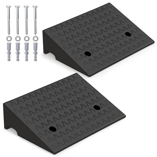 Curb Ramp 2 Pack, 5" Raised Height Rubber Threshold Ramps Set w/Predrilled Holes & 4 Expansion Bolts, 6800 lbs Max Load, Anti-Slip Driveway Ramps for Car, Motorcycle, Wheelchairs, Scooters