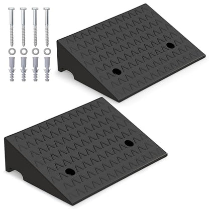 Curb Ramp 2 Pack, 5" Raised Height Rubber Threshold Ramps Set w/Predrilled Holes & 4 Expansion Bolts, 6800 lbs Max Load, Anti-Slip Driveway Ramps for Car, Motorcycle, Wheelchairs, Scooters