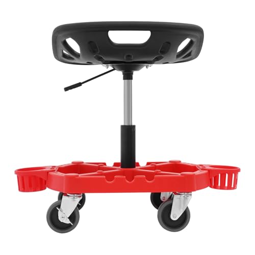 Rolling Garage Stool,330LBS Capacity Rolling Work Stool w/Tool Tray & 4 Swivel Wheels,19.69”-25“ Adjustable Height Ergonomic Mechanic Seat for Workshop Auto Car Repair Shop