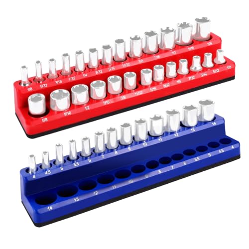 Magnetic Socket Organizer Set, 2-Piece SAE & Metric Socket Holders, Holds 52 Standard & Deep Sockets for Tool Drawers, Tool Carts (Sockets Not Included) - size: 2Pcs Socket Organizer