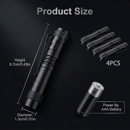 4-Pack Mini Flashlight, Powerful Small Led Pocket Flashlights with Clip | AAA Battery Powered Portable Pen Light for Emergency Repair Camping Walking and Outdoor,3.5" Black(Battery Not Include Short） - size: Short
