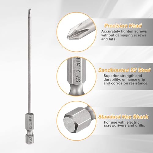 HARFINGTON 4pcs #1 Phillips Screwdriver Bit PH1 1/4" Hex Shank 4.3" (110mm) Long 0.1" Rod Magnetic Cross Head Drill Bits S2 Steel Industrial Screw Driver for Electric Power Tools, Gray - size: PH1 x 4.3" x 0.1"