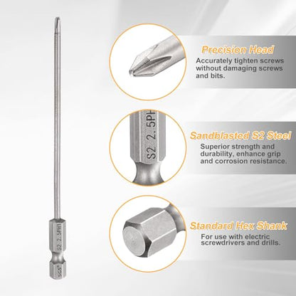 HARFINGTON 4pcs #1 Phillips Screwdriver Bit PH1 1/4" Hex Shank 4.3" (110mm) Long 0.1" Rod Magnetic Cross Head Drill Bits S2 Steel Industrial Screw Driver for Electric Power Tools, Gray - size: PH1 x 4.3" x 0.1"