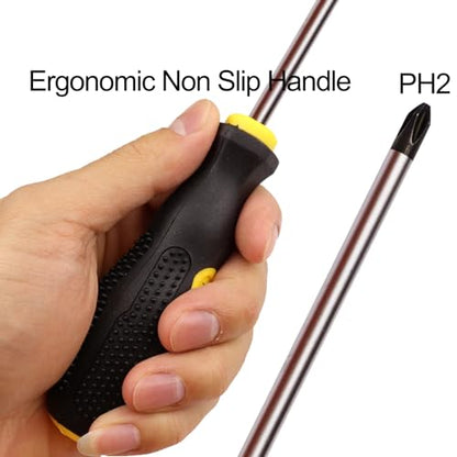 2 Pack Phillips Screwdriver - 4 Inch Shaft, Cross-head 6mm PH2 Magnetic Extended Screwdriver With Rubber Handle - size: 4 Inch