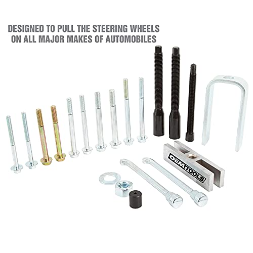 OEMTOOLS 20Pc Steering Wheel Puller Set for All Major Makes and Automobiles | 5 Steering Wheel Pullers in 1, Sizes Included 1/4" x 28, 8 mm x 1.25, 5/16" x 18, 5/16" x 24, and 3/8" x 16