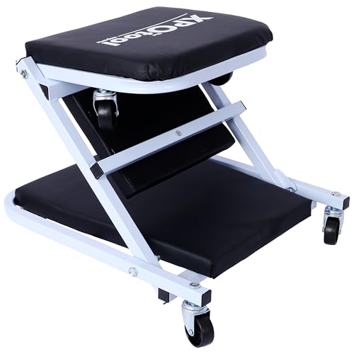 Mechanic Creeper, Creeper Seat, 2 in 1 Steel Mechanic Stool for Shop, 6 Casters, 36 Inch Low Profile Garage Work Seat, 300 lb Creeper Capacity, Padded Vinyl Cushion, Black