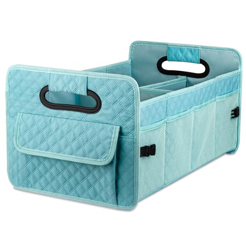 Car Trunk Organizer for SUV, Collapsible Car Storage Organizer Lake Blue | Sturdy, Large Capacity, Diamond Decor, Multi Compartment Container Box Adjustable Car Accessories for Sedan Truck - color: Lake Blue, size: Standard
