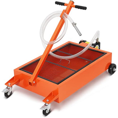 Garvee Waste Oil Drain Pan with 110V Pump, 20 gal Low Profile Electric Oil Drain Change Pan with 8.2 ft Hose & Folding Handle, Rolling Oil Drain Cart for Truck, RVs, Buses - size: 20 Gallon, style: Electric-110V
