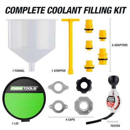 OEMTOOLS 87045 No Spill Coolant Filling Funnel Kit with Coolant Tester, No Spill Coolant Funnel Kit, Coolant Tester Kit - style: 16 Piece with Coolant Tester