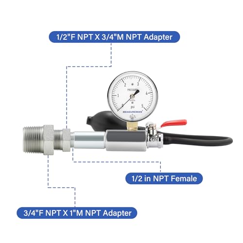 MEASUREMAN Low Pressure Gas and Water Test Kit: Gas Line Pressure Test Kit, Gas/Water, 0 to 5 psi - size: 2.5" 0-5psi & 2" 0-160psi