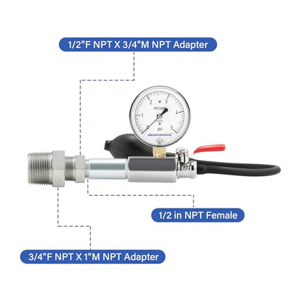 MEASUREMAN Low Pressure Gas and Water Test Kit: Gas Line Pressure Test Kit, Gas/Water, 0 to 5 psi - size: 2.5" 0-5psi & 2" 0-160psi