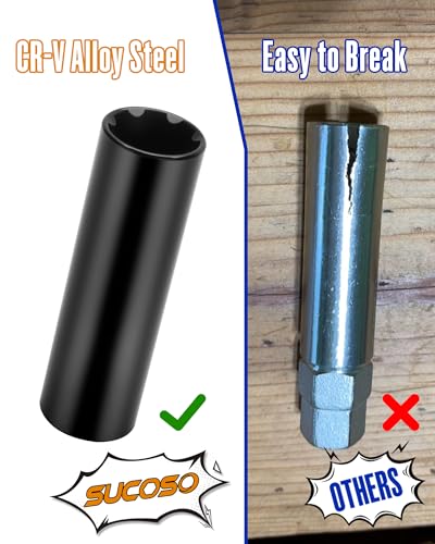 10-Piece Spline Lug Nut Socket Set, 1/2" Drive for Spike Lug Nuts | Fits Aftermarket Lug Nuts with 5, 6, 7, 10, or 12 Splines; Includes 9 CR-V Steel Keys and a 3-Inch Extension