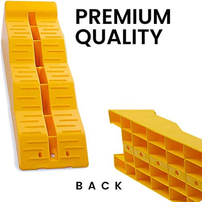 Yellow Leveling Car Ramps – Zento Deals Tri-Leveler, Sturdy Material on Uneven Ground, Universal Fit for Cars Trailer SUV, Stable Ramp/Wheel Chocks Premium Quality - size: 4 sets