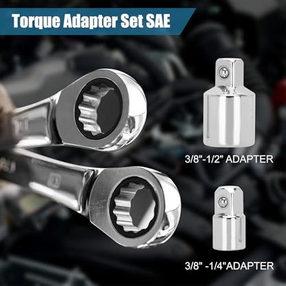 Torque Adapter Set SAE 12PCS, Includes 5/16", 3/8", 7/16", 1/2", 9/16", 5/8", 11/16", 3/4", 13/16", 7/8", 12 Point Box End Torque Wrench Extension Adapter 3/8" Drive, with 1/2" + 1/4" Drive Converters - size: SAE 5/16" - 7/8"