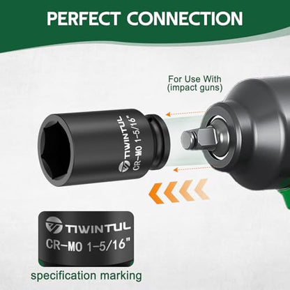 1-5/16" Deep Impact Socket 1/2 Inch Drive for Truck | CR-MO Steel Impact Socket, 3.07" Length, 6 Point Design, SAE Size, Axle Nut Socket for Easy Removal of Axle Shaft Nuts - size: 1-5/16" (Deep)