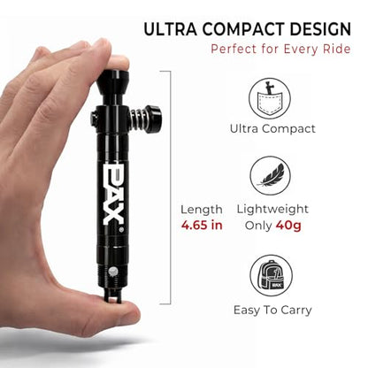 PAX 4-in-1 Tubeless Bike Tire Puncture Repair Kit - Includes CO2 Inflator Head, Presta Valve Core Remover, 5mm Hex Key & Tire Plugger. Lightweight Aluminum for MTB & Road Bicycles