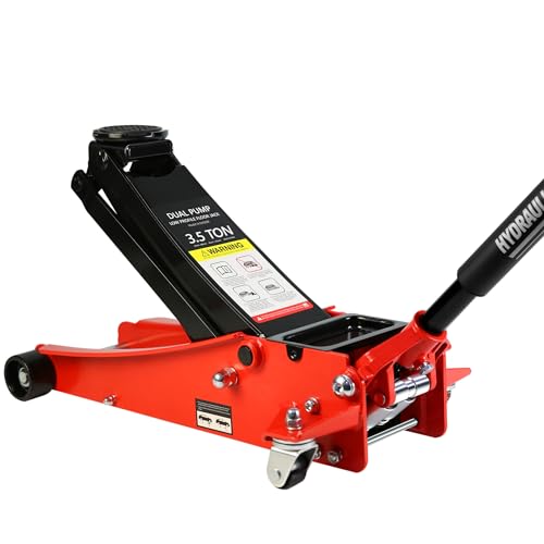 Floor Jack, Professional Heavy Duty Hydraulic Floor Jack, Low Profile Floor Jack, Steel Racing Floor Jack w/2 Piston Quick Lift Pump, Floor Jack Lifting 4"-21" 3.5 Ton (7000lb) Capacity Red - color: Lift 4"-21" 3.5 Ton(7,000lb) Red Steel