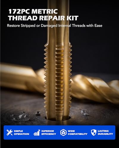 Orion Motor Tech 172pc Thread Repair Kit, Metric Thread Restorer Kit with HSS Drill Bits Taps Inserts Breakoff Installation Tools, Auto Rethreading Restorer Tool Kit in M5 M6 M8 M10 M12 Sizes - size: Metric Set