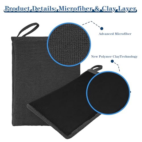 2PCS Clay Mitt Auto Detailing, Mitt Finish for Car Detailing, Microfiber Clays Towel for Car Cleaning and Polishing, Medium Grade Clay Bar Glove for Painted Surface, Glass, Plastic (Black) - color: Black