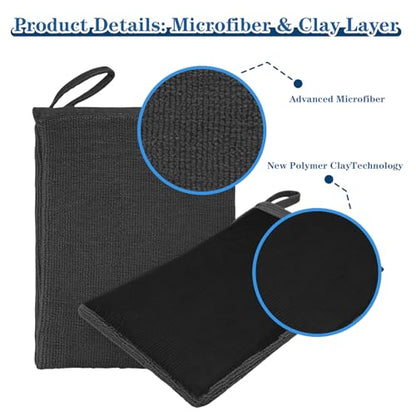 2PCS Clay Mitt Auto Detailing, Mitt Finish for Car Detailing, Microfiber Clays Towel for Car Cleaning and Polishing, Medium Grade Clay Bar Glove for Painted Surface, Glass, Plastic (Black) - color: Black
