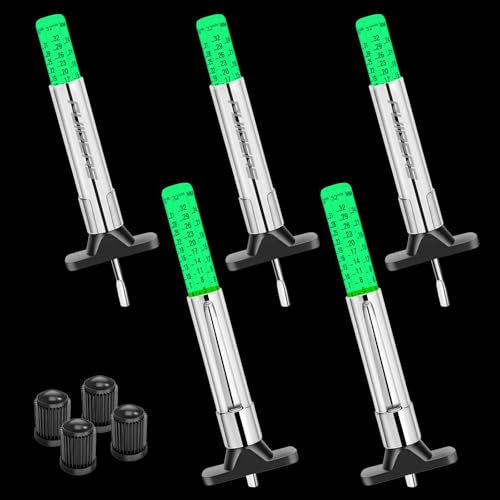5 Packs Tire Depth Gauge 32nds, Luminescen Color Coded Tire Thread Wear Measure Tool with Pocket Clip, Tire Tread Depth Gauge with Dual Scale for Car,Truck,Moto - size: 5PCS