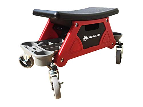 Powerbuilt Heavy Duty Roller Mechanics Seat and Brake Stool with 4-in. Rubber Swivel Casters Roll Over Anything, Big Seating Platform, Slide Out Tool Trays and Drawer 300 lb. Capacity – 240036 - style: Industrial