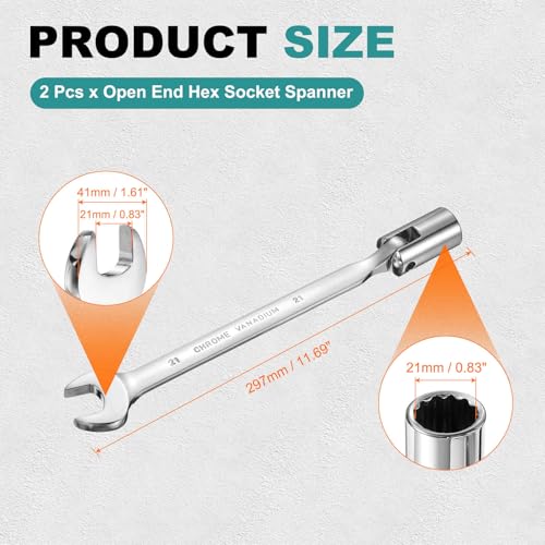 HARFINGTON 2 Pcs 21mm Swivel Head Socket Combination Spanner Wrench CR-V Steel Rotary Torx Socket Head Open End Wrenches Spanner Mirror Polishing for Auto Car Repairing - size: 21mm
