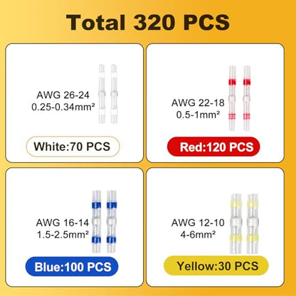 320PCS Solder Stick Wire Connectors with Heat Gun 400W, Solder Seal Wire Connectors Solderstick Waterproof Solder Wire Connector Kit for Marine, Automotive, Boat, and Truck Wiring(26-10 AWG) - size: 320pcs solder stick with heat gun