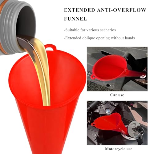 2 PCS Oil Funnel, Multi-Purpose Plastic Long Neck Oil Funnel, Automotive Use Funnels for Filling Oils Lubricants Water Diesel, Kitchen Funnels for Filling Bottles Jars (Red, L+S) - color: Red, L+S, 2 PCS