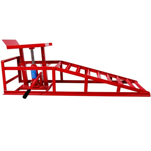 Hydraulic Car Ramps, 5T 10000lbs Capacity Low Profile Vehicle Lift Ramps for Truck Trailer Garage, 9.8-15 Inch Lift Height, 2 Pack,Red (red) - color: Red