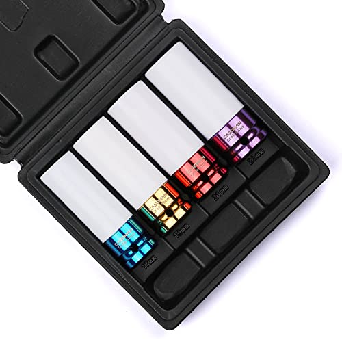 CASOMAN 1/2- Inch Drive Wheel Protector Impact Socket, 1/2" Thin Wall Deep Impact Socket Set Plastic Sleeve Lug Nut, 4 Pieces Set, 6 Point,Metric, 17mm,19mm,21mm,22mm - size: 4pcs