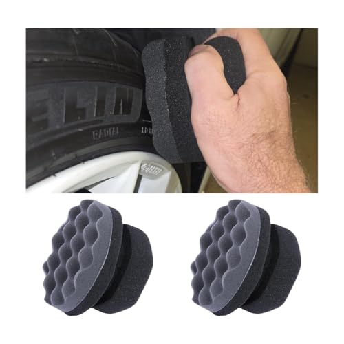 2PCS Car Tire Shine Applicator Pads, Hex Grip Wave Contoured Vehicle Detailing Foam Sponge Tool, Reusable Automotive Tyre Cleaning Accessories, Universal for Truck SUV Sedan