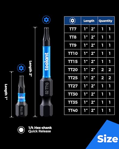 toolant Impact Torx Bit Set 27pcs (TT7-TT40), S2 Steel Security Torx Bit Set, Tamper Proof Star with CNC Machined Tips, 1"&2" Long Impact Bits with Magnetic Bit Holder and Storage Box - size: 26+1PCS