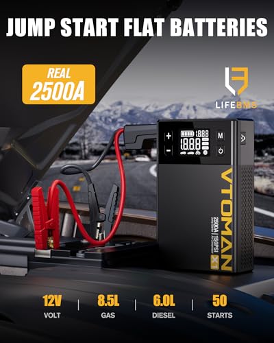 VTOMAN X1 Jump Starter with Air Compressor, Car Battery Jumper Starter (Up to 8.5L Gas/6L Diesel Engine) with 150PSI Auto Tire Inflator, 12V Portable Booster Pack, Lithium Jump Box Charger-Black - color: Black
