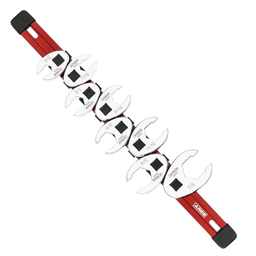 ARES 33011 – 8-Piece SAE Flare Nut Crowfoot Wrench Set – 3/8-Inch Drive Flare Nut Crowfoot Wrenches from 3/8-Inch to 7/8-Inch - Includes Storage Rail - size: 8-Piece SAE Flare Nut Crowfoot Wrench Set