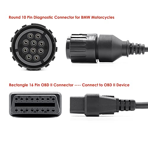 OBD2 Diagnostic Adapter Compatible with BMW Motorcycles Year 1996 to 2016 Round 10 Pin Connector to 16 Pin OBD II Female Cable 1 Feet