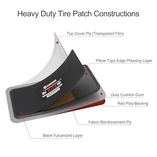 SUNSOUL 10Pcs Heavy Duty Tire Patches, 5.70" x 2.95" Radial Tire Patches | Fabric Reinforcement Ply, Extra Large Rectangular Bonding Area, Permanent Seal, Fits Car Truck, Bus, Agricultural Vehicles - size: 5.70*2.95