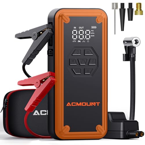W160 Jump Starter with Air Compressor, 5000A Portable Car Jump Starter 150PSI Tire Inflator/Air Pump, 12V Battery(Up to 9L Gas/8L Diesel Engine) Jump Pack Car Emergency Kit Idea Gift for Man (Orange) - color: Orange