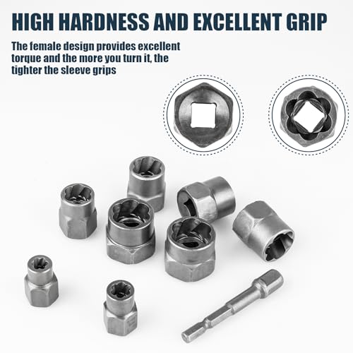 Bolt Extractor Kit, 14Pcs Cr-Mo Steel Bolt Extractor Set, 3/8" Drive Impact Bolt & Nut Remover Socket Tool Kit, Stripped For Damaged, Frozen, Studs, Rusted, Rounded-Off Bolts, Nuts & Screws