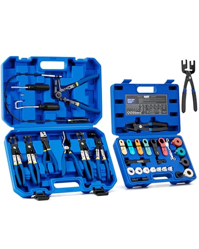 OMT 35pc Master Disconnect & Hose Clamp Pliers Tool, Car AC Fuel Line Kit | Auto Long Reach Hose Clamp Remover Kit with Clic R Type Swivel Jaw, Fuel A/C Disconnect Pliers For Ford Chevy Dodge Vehicles