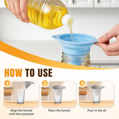 Kitchen Funnel Set 3 Pack, Collapsible Silicone Funnels for Filling Water Bottles & Small Bottles | Food-Grade, Easy Clean & Space-Saving (Gray) - color: gray
